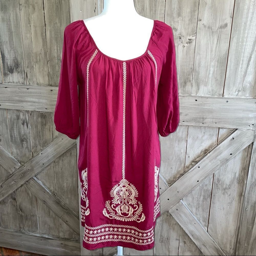 Peasant Embroidered Tunic Dress Boho Bohemian Boho